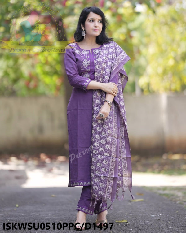 Khadi Cotton Kurti With Khadi Pant And Digital Printed Khadi Silk Dupatta-ISKWSU0510PPC/D1497