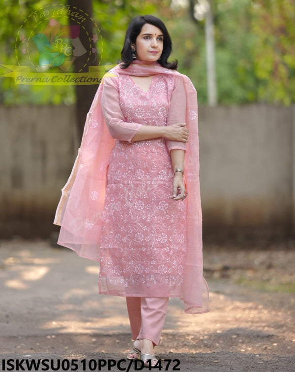 Embroidered Kota Doriya Kurti With Cotton Pant And Dupatta-ISKWSU0510PPC/D1472