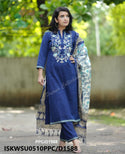 Handloom Cotton Kurti With Pant And Floral Banarasi Printed Khadi Silk Dupatta-ISKWSU0510PPC/D1588