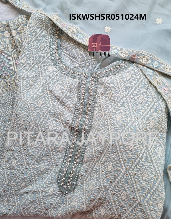 Chikankari Georgette Kurti With Sharara And Dupatta-ISKWSHSR051024W/SR051024M