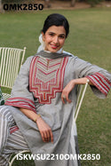 Embroidered Cotton Kurti With Dhoti Pant And Shaded Dupatta-ISKWSU2210OMK2850