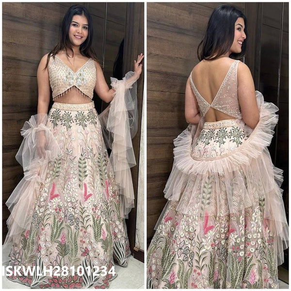 Embroidered Butterfly Net Lehenga With Blouse And Dupatta-ISKWLH28101234