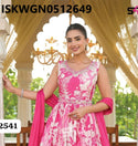 Printed Silk Gown With Dupatta-ISKWGN0512649