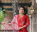 Embroidered Silk Kurti With Lehariya Printed Sharara And Dupatta-ISKWSH05123071