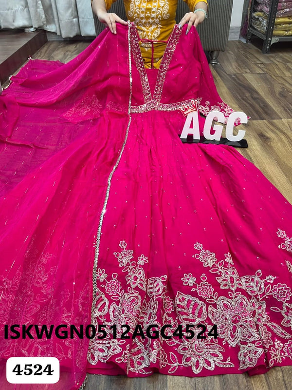 Embroidered Georgette Gown With Dupatta-ISKWGN0512AGC4524