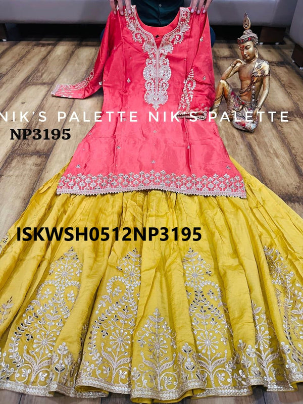 Embroidered Chinon Silk Kurti With Silk Sharara And Dupatta-ISKWSH0512NP3195