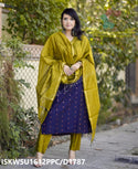 Handloom Weaved Silk Kurti With Pant And Handloom Zari Dupatta-ISKWSU1612PPC/D1787