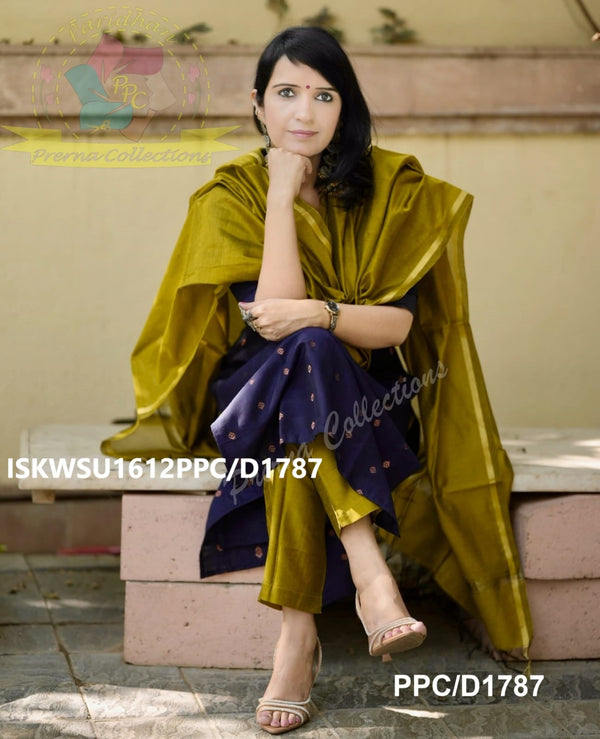 Handloom Weaved Silk Kurti With Pant And Handloom Zari Dupatta-ISKWSU1612PPC/D1787