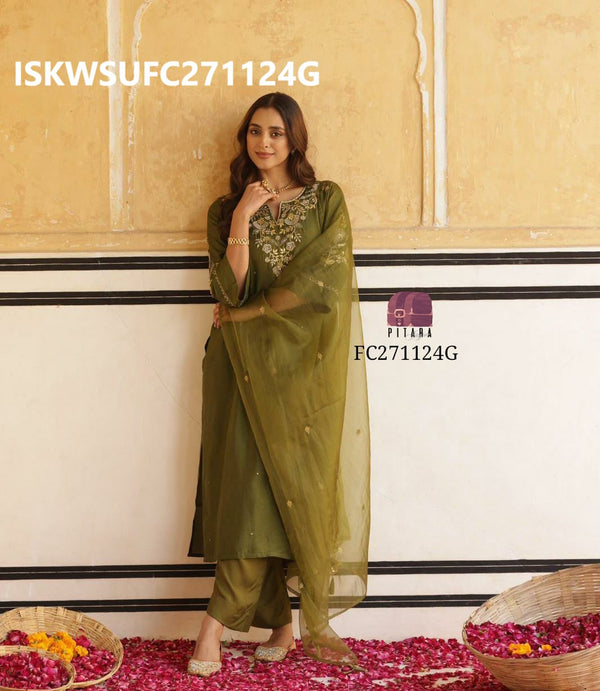 Embroidered Silk Kurti With Pant And Organza Dupatta-ISKWSUFC271124G/FC271124M