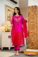 Embroidered Dola Silk Kurti With Silk Pant And Organza Dupatta-ISKWSUSM181224P