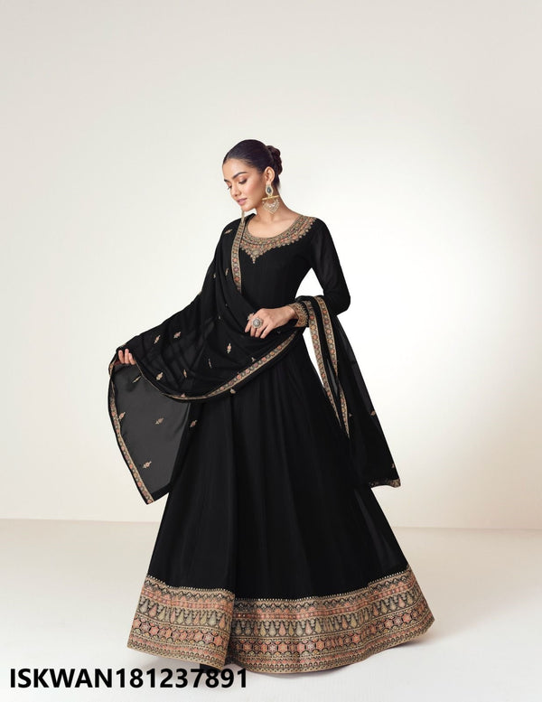 Embroidered Georgette Anarkali With Dupatta-ISKWAN181237891