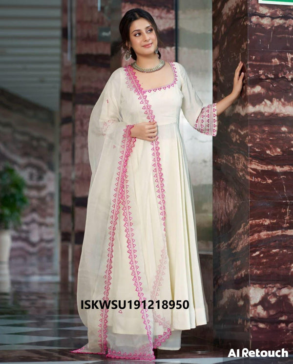 Embroidered Georgette Anarkali Kurti With Palazzo And Dupatta-ISKWSU191218950