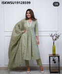 Embroidered Cotton A-Line Kurti With Pant And Dupatta-ISKWSU19128599