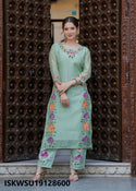 Hand Printed Chanderi Kurti With Pant And Dupatta-ISKWSU19128600