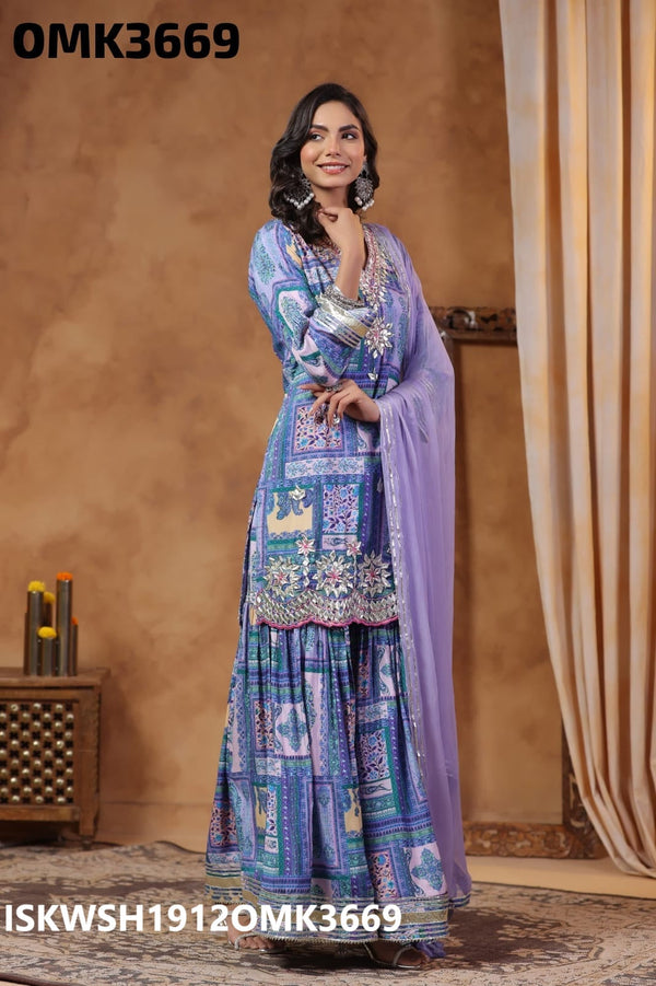 Digital Printed Maslin Kurti With Sharara And Chiffon Dupatta-ISKWSH1912OMK3669