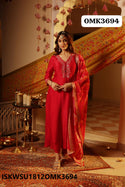 Embroidered Silk Kurti With Pant And Banarasi Silk Dupatta-ISKWSU1812OMK3694