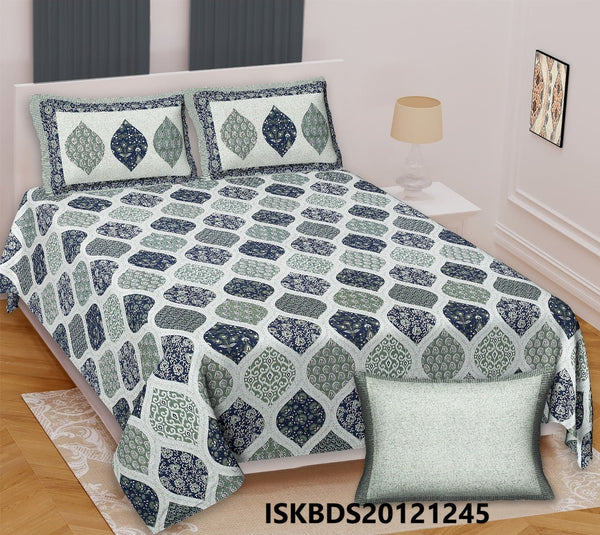 Ajrakh Printed Cotton King Size Bedsheet With Pillow Cover-ISKBDS20121245