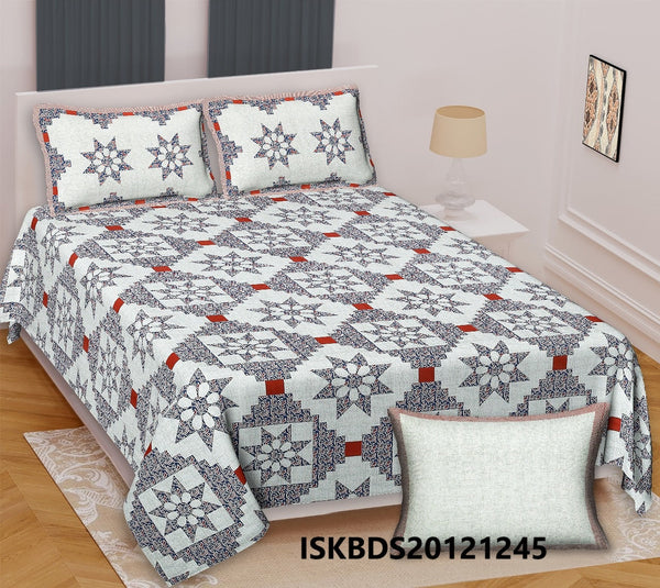 Ajrakh Printed Cotton King Size Bedsheet With Pillow Cover-ISKBDS20121245