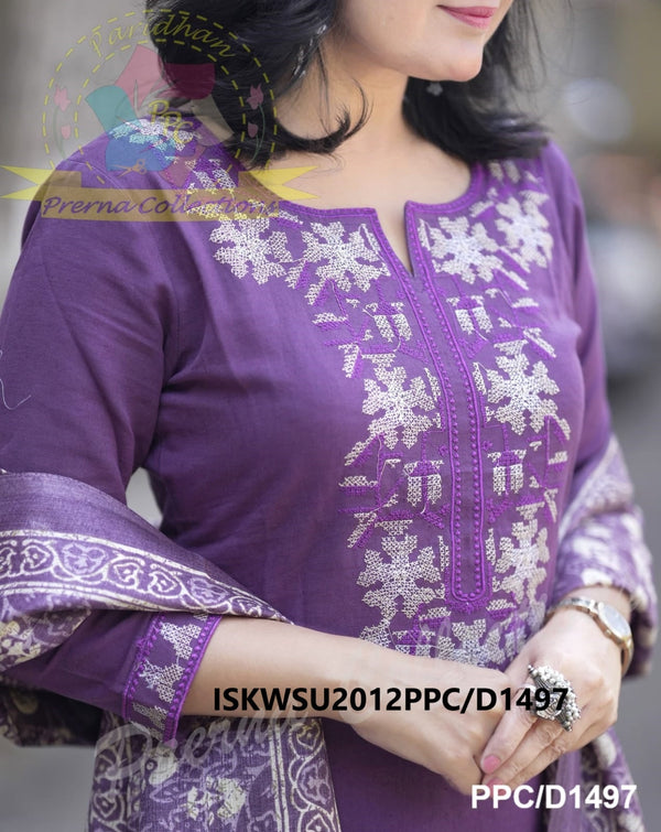 Khadi Cotton Kurti With Khadi Pant And Digital Printed Khadi Silk Dupatta-ISKWSU2012PPC/D1497