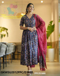 Kalamkari Printed Cotton Anarkali Kurti With Pant And Malmal Cotton Dupatta-ISKWSU2012PPC/D1680