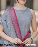 Handloom A-Line Kurti With Handloom Cotton Palazzo And Linen Dupatta-ISKWSU2012PPC/D1852