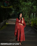 Bagru Printed Cotton Anarkali Kurti With Pant And Dupatta-ISKWSU20121244