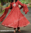 Bagru Printed Cotton Anarkali Kurti With Pant And Dupatta-ISKWSU20121244