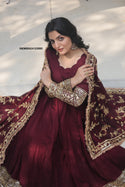 Embroidered Silk Gown With Dupatta-ISKWGN24123085