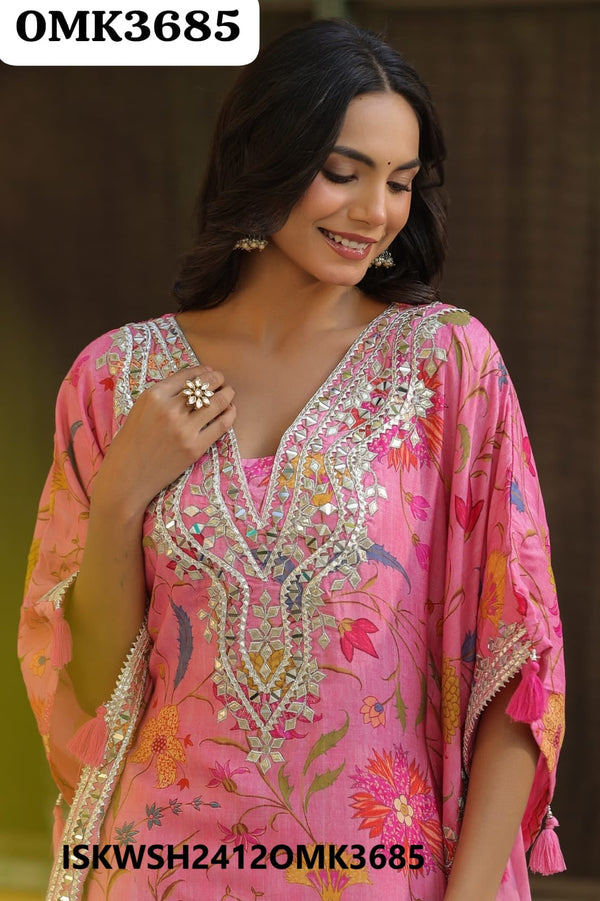 Printed Maslin Kaftan Kurti With Sharara-ISKWSH2412OMK3685