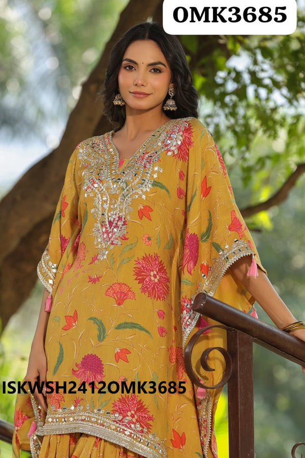 Printed Maslin Kaftan Kurti With Sharara-ISKWSH2412OMK3685