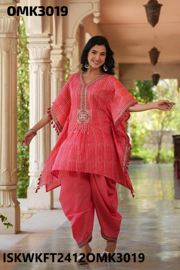 Embroidered Cotton Kaftan With Dhoti Pant-ISKWKFT2412OMK3019