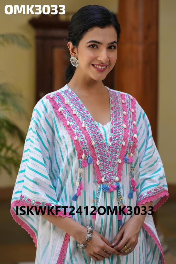 Embroidered Cotton Kaftan With Pant-ISKWKFT2412OMK3033