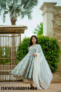 Digital Printed maslin Anarkali kurti With Cotton Silk Pant And Georgette Dupatta-ISKWSU02011424