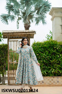 Digital Printed maslin Anarkali kurti With Cotton Silk Pant And Georgette Dupatta-ISKWSU02011424