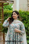 Digital Printed maslin Anarkali kurti With Cotton Silk Pant And Georgette Dupatta-ISKWSU02011424