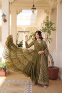 Embroidered Georgette Gown With Dupatta-ISKWGN02011428