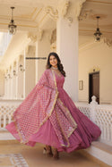 Embroidered Georgette Gown With Dupatta-ISKWGN02011428