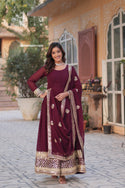 Embroidered Georgette Gown With Dupatta-ISKWGN02011429