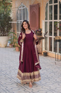 Embroidered Georgette Gown With Dupatta-ISKWGN02011429