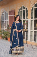 Embroidered Georgette Gown With Dupatta-ISKWGN02011429