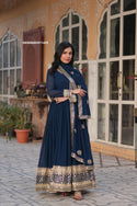 Embroidered Georgette Gown With Dupatta-ISKWGN02011429