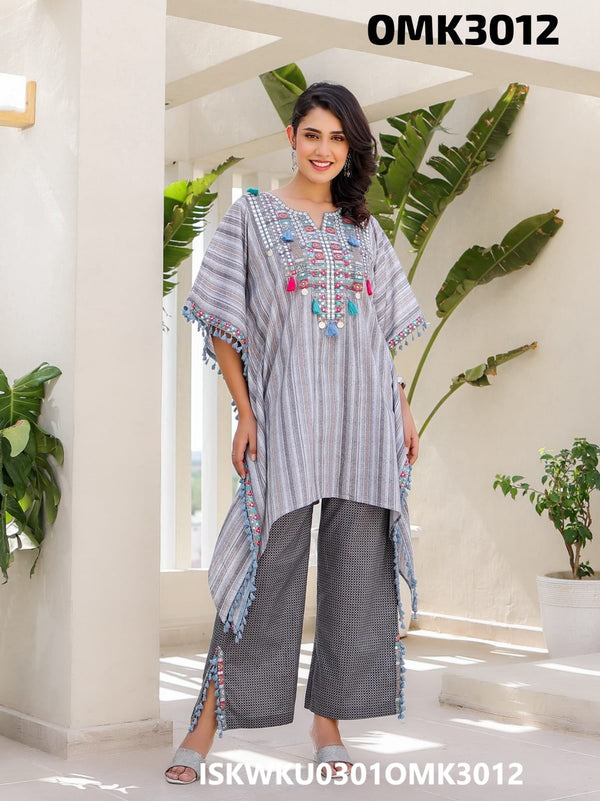 Sequined Cotton Kaftan Top With Pant-ISKWKU0301OMK3012