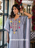 Sequined Cotton Kaftan Top With Pant-ISKWKU0301OMK3012