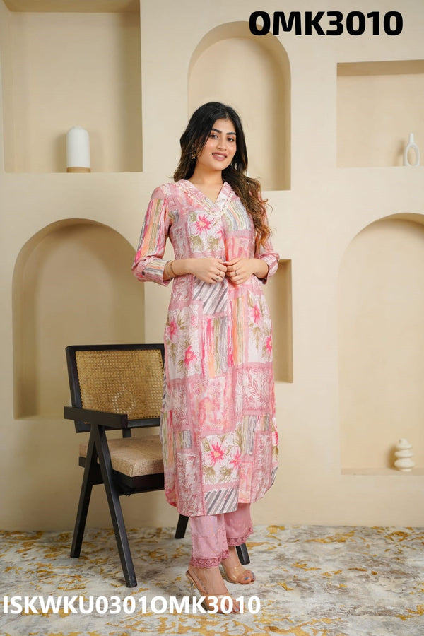 Digital Floral Printed Maslin kurti With Pant-ISKWKU0301OMK3010