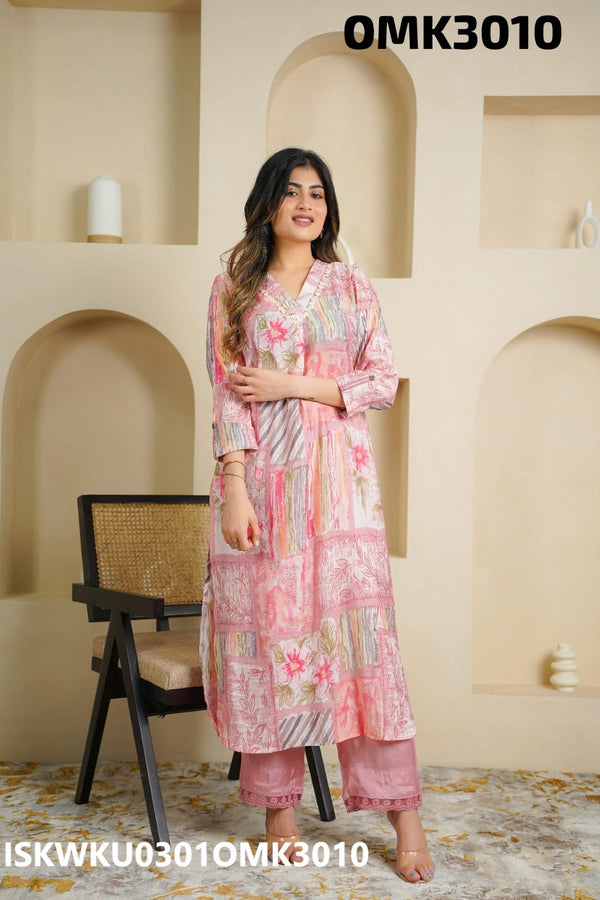 Digital Floral Printed Maslin kurti With Pant-ISKWKU0301OMK3010