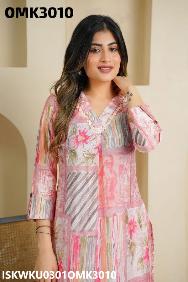 Digital Floral Printed Maslin kurti With Pant-ISKWKU0301OMK3010