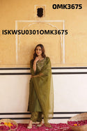 Embroidered Silk Kurti With Shantoon Pant And Organza Dupatta-ISKWSU0301OMK3675