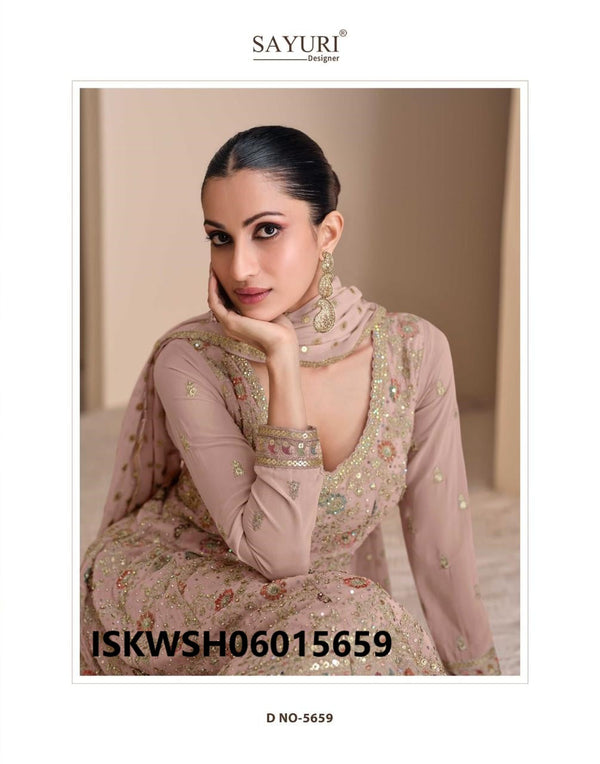 Embroidered Georgette Anarkali Kurti With Sharara And Dupatta-ISKWSH0601565