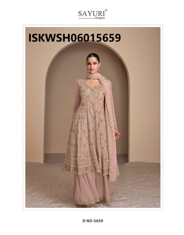 Embroidered Georgette Anarkali Kurti With Sharara And Dupatta-ISKWSH0601565