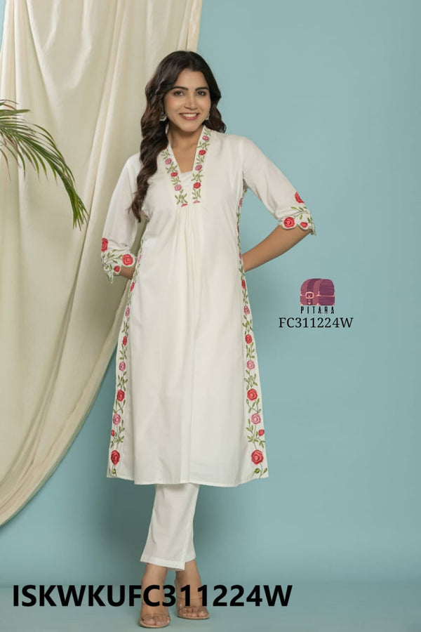 Embroidered Cotton Silk Kurti With Pant-ISKWKUFC311224W